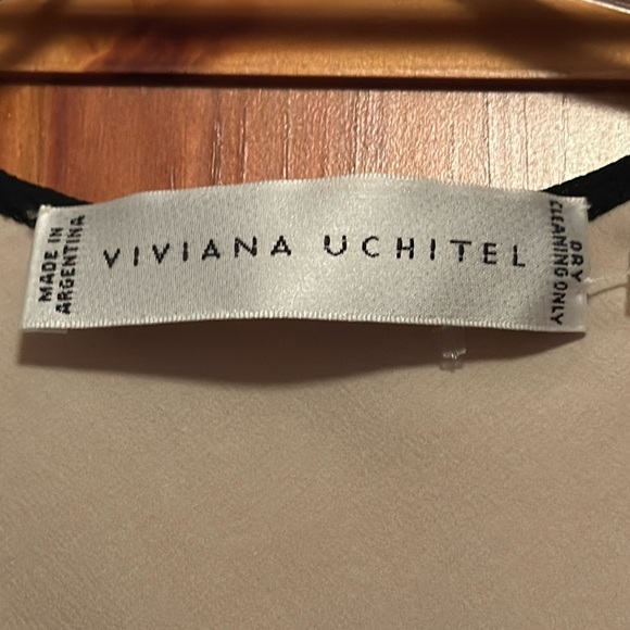 VIVIANA UCHITEL Silk Scoop Neck Sleeveless Dress Cream black accents Sz 1 - Picture 3 of 7